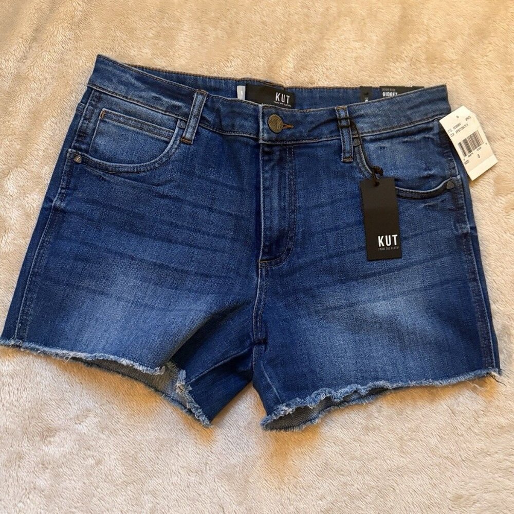 Kut From The Kloth Gidget Fray High Rise Short Size 6 Blue Jean Denim NWT